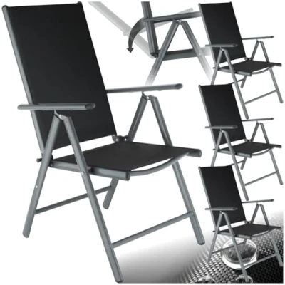 Abbildung von tectake® Aluminium Gartenstuhl 4er Set, Klappstuhl mit 7 Fach Verstellbarer Rückenlehne, Hochlehner Armlehnen, Gartenmöbel Set 4 Stühlen, für Garten Balkon Terrasse Camping, anthrazit