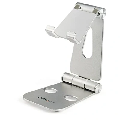 Abbildung von StarTech.com Handy und Tablet Ständer Faltbarer Universalhalter für Smartphones Tablets (4 bis 13 Zoll), Verstellbar, ergonomisch mit mehreren Winkeln den Schreibtisch, tragbar (USPTLSTND)