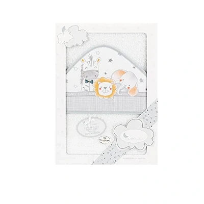 Abbildung von Interbaby 01229 18 Baby Kapuzenbadetuch ANIMALITOS, weiss e grau, grau