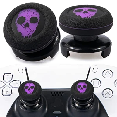 Abbildung von Playrealm FPS Thumbstick Extender &amp; Drucken Gummi Silikon Griffabdeckung Thumb Grip Aufsätze 2 Sätze für PS5 PS4 Controller(Ghost Purple)