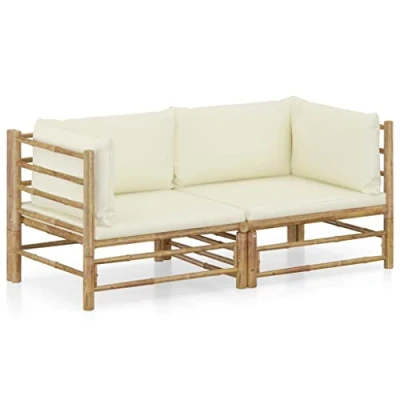 Abbildung von vidaXL Gartenmöbel 2 TLG. mit Cremeweißen Kissen Garten Garnitur Sitzgruppe Sofa Gartensofa Gartenset Sitzgarnitur Lounge Ecksofa Bambus