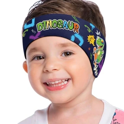 Abbildung von MoKo Schwimmen Stirnband, Neopren Schwimmband Ohrenband Wasserdichtes Kopfband Haarband mit Hohe Elastizität und Klettverschluss Ohrenschutz Band für Kinder Alter 3 9, M Größe, Graffiti Dinosaurier
