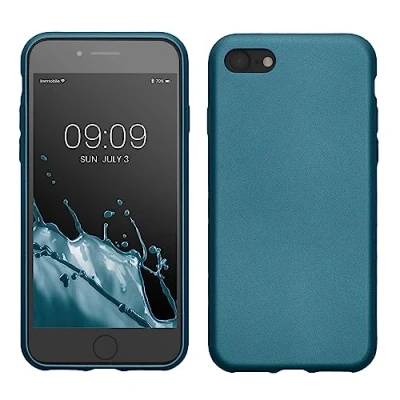 Abbildung von kwmobile Case kompatibel mit Apple iPhone SE (2022) / (2020) 8 7 Hülle Schutzhülle aus Silikon metallisch schimmernd Handyhülle Metallic Karibikblau