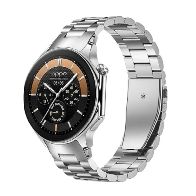Abbildung von GIOPUEY Armband Kompatibel mit OnePlus Watch 2/2R, Rostfreier Stahl [Verschleißfest] [Stilvoll] Ersatzarmband Silver