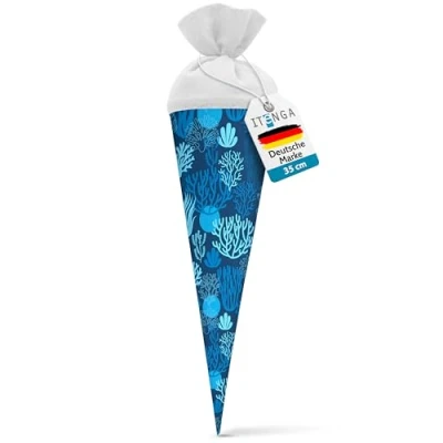 Abbildung von itenga Geschwisterschultüte 35 cm Tiere Pflanzen Muster Geschenkverpackung Schultüte Zuckertüte Filzverschluss Kinder (Korallen)
