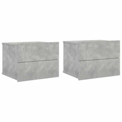 Abbildung von vidaXL 2X Nachttisch 2 Schubladen Hängend Schwebend Nachtschrank Nachtkommode Nachtkonsole Wandschublade Wandregal Betongrau 40x30x30cm Holzwerkstoff