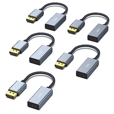 Abbildung von BENFEI 4K DisplayPort auf HDMI 5 Stück, Unidirektional DP Computor zu Monitor Verbindungs Adapter Kompatibel für Laptop PC TV Projektor [Aluminiumgehäuse, Nylongeflecht]
