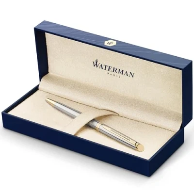Abbildung von Waterman Hémisphère Kugelschreiber Edelstahl mit Goldzierteile Mittlere Spitze Blaue Tinte Geschenkbox