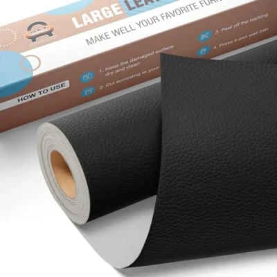 Abbildung von Leder Reparatur Set Schwarz,OAZ Kunstleder Selbstklebend 40 x 160 cm,Kunstleder Reparaturset Patch Selbstklebende Lederflicken für Autositze Möbel Sofa Taschen