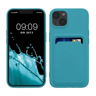 Abbildung von kwmobile Handyhülle kompatibel mit Apple iPhone 13 Hülle Handy Cover Fach für Karten in Hellblau matt