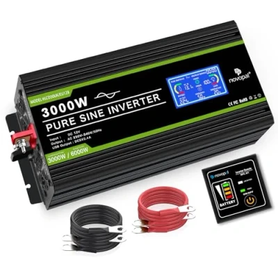 Abbildung von NOVOPAL 3000W Kfz Wechselrichter Spannungswandler 12v 230v Reiner Sinus mit LCD Display und USB Anschluss + 2AC Steckdosen Ausgang 5m Fernbedienung