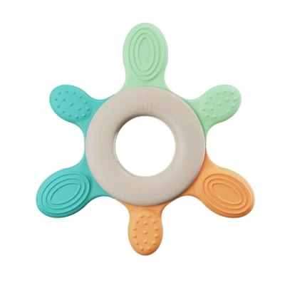 Abbildung von nip Baby Beißring, zum Kühlen geeignet, mehrfarbiges Spielzeug und Zahnungshilfe mit verschiedenen Härtegraden, BPA frei, nachhaltig, fördert Spiel Tastsinn, ab 3 Monaten