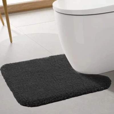 Abbildung von ROLIZOE WC Vorleger mit Ausschnitt Extrem Dicker Teppich rutschfest Klovorleger Hochsaugfähige Stand Super Weich Toilette Badteppich Mikrofaser 50 x 60cm, Schwarz
