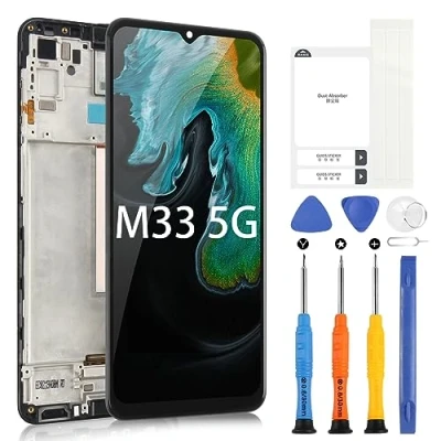 Abbildung von LCD Bildschirm für Samsung Galaxy M33 5G Display SM M336B M336BU Ersatz Digitizer Touchscreen Assembly mit Werkzeugen (Schwarz Rahmen)
