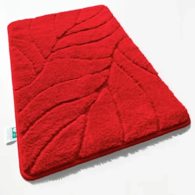 Abbildung von Floordirekt Badteppich extra flauschig &amp; schnelltrocknend Badezimmerteppich mit rutschhemmender Rückseite Badematte Duschvorleger (Maris) (Rot, 60 x 120 cm)