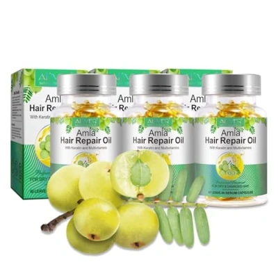 Abbildung von ALIVER Haaröl Amlaöl mit Keratin Haarwachstum gegen Haarausfall in Kapseln Bio Vegan, 3 tlg.