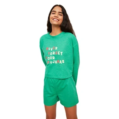 Abbildung von Trendyol Damen Women&#039;s Slogan Woven Pyjamas Pajama Set, Khaki, XL EU