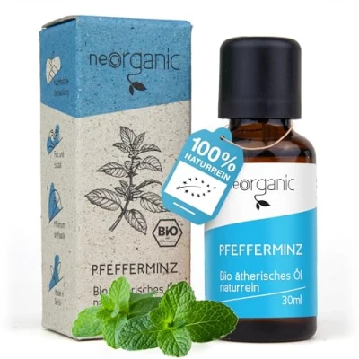 Abbildung von NeoOrganic® Pfefferminzöl BIO (Mentha Piperita) frischer, starker Duft 100% naturreines ätherisches Öl 30ml Minzöl zum Verzehr Pfefferminzextrakt Backen