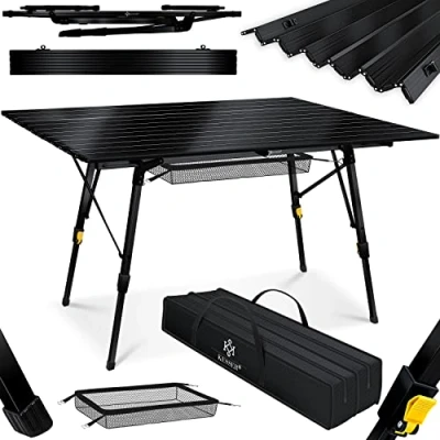Abbildung von KESSER® Campingtisch faltbar Klapptisch mit Aluminiumrahmen Aufrollbare Tischplatte Falttisch klappbar Höhenverstellung inkl. Tragetasche Trageband 120 x 70cm bis 30 kg, Silber