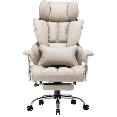 Abbildung von Efomao bürostuhl ergonomisch, PU Leder Chefsessel, 200 kg mit Fußstütze und Lendenwirbelstütze, Verstellbarer Stuhl hoher Rückenlehne, Grauer