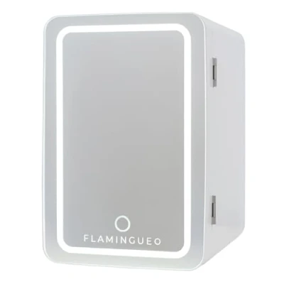 Abbildung von Flamingueo Kühlschrank Klein 6,5L Led und Spiegel, 12V/220V, Skincare Fridge, Mini Kosmetik Kühlschrank,