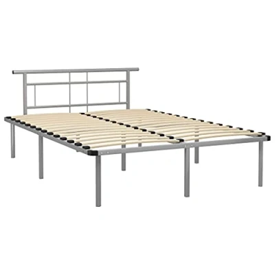 Abbildung von vidaXL Bettgestell Bett Metallbett Schlafzimmerbett Doppelbett Bettrahmen Ehebett Lattenrost Schlafzimmermöbel Grau Metall 140x200cm