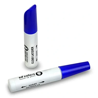 Abbildung von SD COLORS 12 ml Touch Up Farbe, Klarlack und Grundierung mit Pinsel Ravenna Blue (LA5W) Kompatibel VW/Audi Kratzer, Chips Lackreparatur