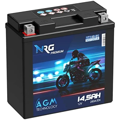 Abbildung von NRG Premium YT14B 4 AGM Motorradbatterie 14,5Ah 12V 280A/EN Batterie 51201 51422 GT14B BS auslaufsicher wartungsfrei ersetzt 14Ah