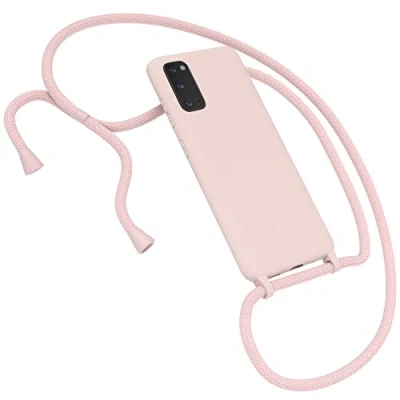 Abbildung von EAZY CASE Premium Silikon Handykette kompatibel mit Samsung Galaxy S20 / 5G Handyhülle Umhängeband, Handykordel Schutzhülle, Silikonhülle Band, Kette für Smartphone, Alt Rosa