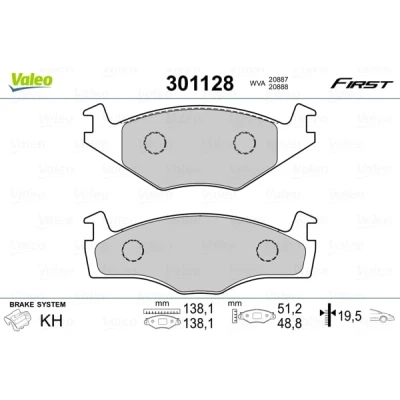 Abbildung von VALEO 301128 Bremsbelagsatz FIRST Vorderachse exkl. Verschleißwarnkontakt ohne Anti Quietsch Blech VOLKSWAGEN: GOLF 3 Variant, 3, 2