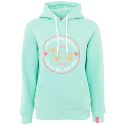 Abbildung von Zwillingsherz Hoodie &quot;&quot;Explore the World&quot;&quot;, &quot;Explore World&quot; mit Kapuze, Hundemotiv vorne und Stickerei hinten