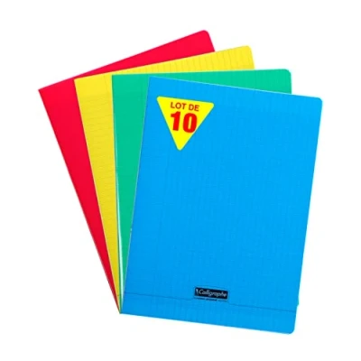 Abbildung von Clairefontaine 18090C Packung mit 10 Heften Calligraphe geheftet, DIN A4+ 24x32cm, 48 Blatt, französische Lineatur, 90g, farbig sortiert, 1 Pack