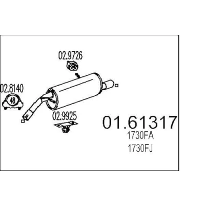Abbildung von MTS 01.61317 Endschalldämpfer 1100mm CITROËN: C3 II, DS3 Schrägheck