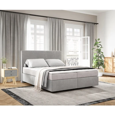 Abbildung von Boxspringbett Dream Well 160x200 cm Cord Silbergrau mit Taschenfederkernmatratze und Topper Visco