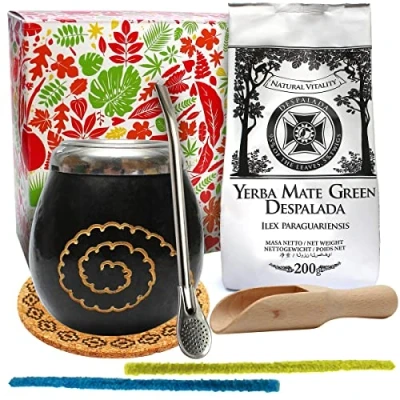 Abbildung von Yerba Mate Tee Set Kalebasse Green Despalada 200g Caracas Loose Leaf