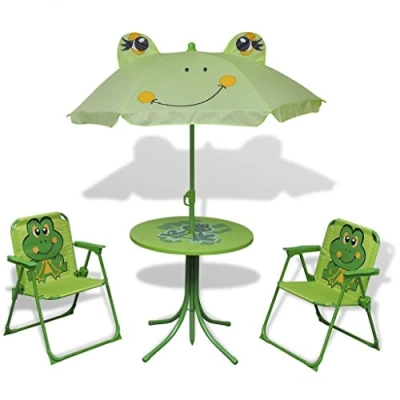 Abbildung von Festnigh Garten Sitzgruppe für Kinder mit Sonnenschirm 1 Tisch+1 +2 Stühle Grün