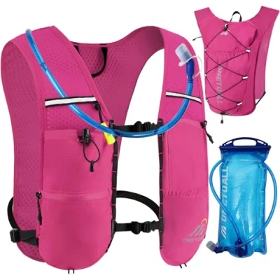 Abbildung von ONETOALL Laufweste Damen mit 2L Trinkblase, Leichter Trinkrucksack Laufen Herren 6L, Runing Vest Reflektierend für Jogging, Trailrunning, Fahrrad, Marathon, Motorrad, nur 150g
