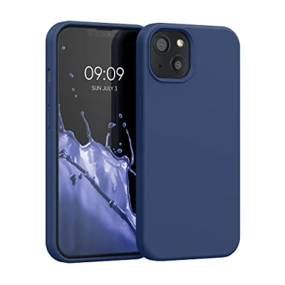 Abbildung von kwmobile Hülle kompatibel mit Apple iPhone 13 Silikon Handy Case Handyhülle weiche Oberfläche kabelloses Laden Marineblau