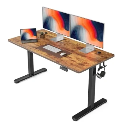 Abbildung von FEZIBO Schreibtisch Höhenverstellbar Elektrisch, 140 x 60 cm Computer Stehschreibtisch mit Memory Steuerung und Anti Kollisions Technologie, Schwarzer Rahmen/Braun Tischplatte
