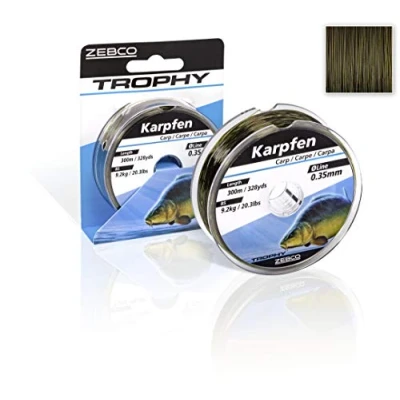 Abbildung von Zebco Qualitäts Trophy Karpfen monofile Angelschnur Angel Zubehör Karpfenschnur, Camou dunkel, 0,40mm / 12,7Kg