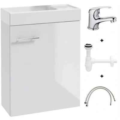 Abbildung von Deftrans waschbecken gäste wc mit unterschrank 50 x 70 23 cm, waschtisch, gästewaschbecken klein Set waschbeckenunterschrank weiß Siphon und Waschtischarmatur