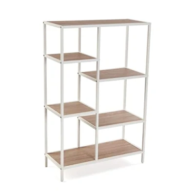Abbildung von Versa Cedric Standregal im industriellen Stil, Bücherregal, mit 6 Einlegeböden oder Regalen, Maßnahmen (H x L B) 109 30 70 cm, Holz und Metall, Farbe: Weiß braun