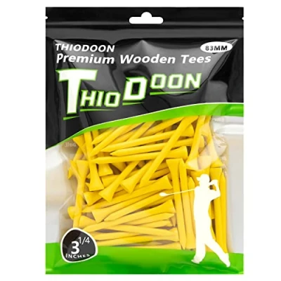 Abbildung von THIODOON Golf Tees,83mm weniger Reibung, Holz Tees, Training für Golfspieler, professionelle Tees aus Naturholz, 100 Stück Gelb