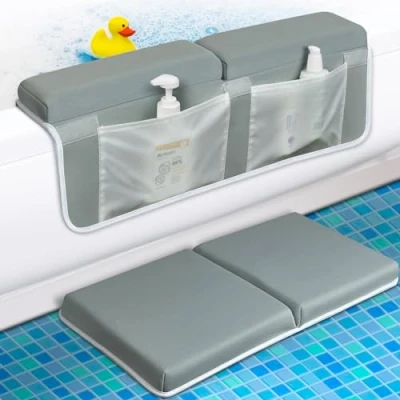 Abbildung von Kniebank mit Ellenbogenstütze, rutschfest, Aufbewahrungstasche für das Baden von Babys, schnelltrocknend