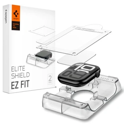Abbildung von Spigen Eliteshield EZ Fit Schutzfolie kompatibel mit Apple Watch 10 42mm, 2 Stück, Positionierhilfe für Installation, Anti Kratzer, EPU Folie
