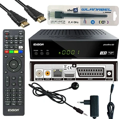 Abbildung von Edision Piccollino S2 Full HD Satelliten Receiver FTA HDTV DVB (HDMI, USB 2.0,Scart,Display,CA,LAN) Deutsch vorprammiert inkl.Wlanabel und HDMI Kabel