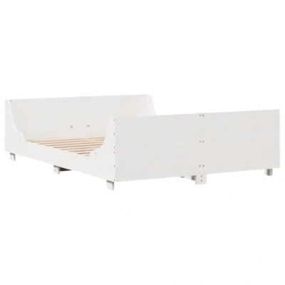 Abbildung von vidaXL Massivholzbett, Holzbett Bett mit Kopfteil, Bettgestell Bettrahmen Lattenrost, Doppelbett für Schlafzimmer, Weiß 120x190cm Kiefer