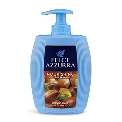 Abbildung von Felce Azzurra Flüssigseife Amber &amp; Argan Seifenspender mit wohlig warmer Duftnote von Bernstein und Arganextrakten 1er Pack (1x 300 ml)