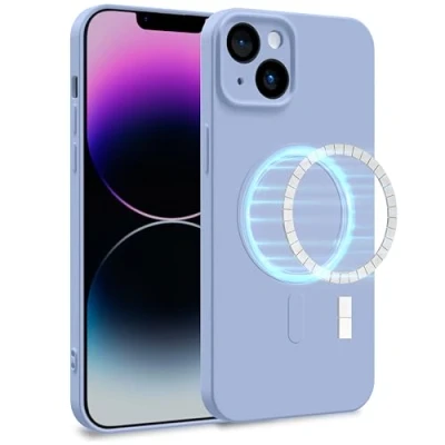 Abbildung von MyGadget Hülle für Apple iPhone 14 Plus [ kompatibel mit MagSafe ] Zweilagige Handyhülle Kameraschutz Cover Innenfutter &amp; Silikon außen Hell Lila