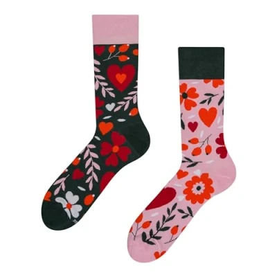 Abbildung von Dedoles Socken Unisex Damen Herren &amp; Kinder Baumwolle viele lustige Designs 1 Paar Geschenk links rechts verschieden, Farbe Rosa, Motiv Blumenliebe, Gr. 35 38